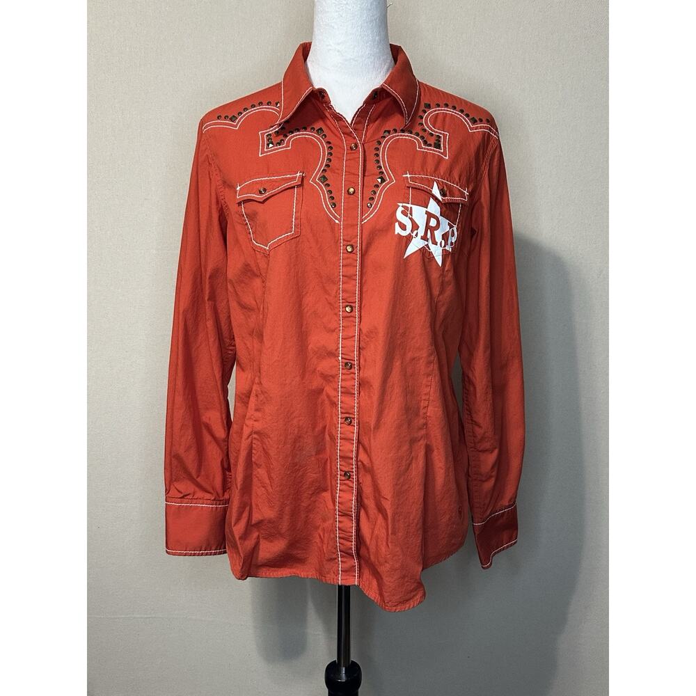 Ariat Women’s Large‎ Orange & White SRP Embroidered Western LG Shirt Snaps